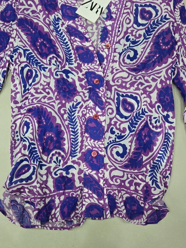 NWT! Zara Purple and White Paisley Button-Front Blouse Size S - Image 5
