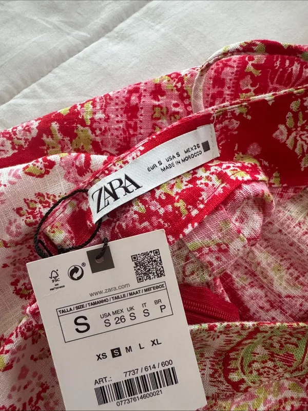 Zara Red Paisley Strapless Maxi Dress with Front Slit size S - Image 6