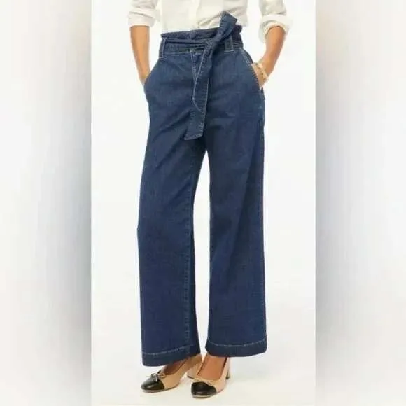 J. Crew Tie-Waist Wide-Leg Denim Trousers Women Dark Wash 27 CB386 - Image 2