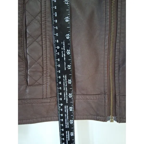Christopher & Banks Jacket Brown Faux Leather Zip Up Pockets Women's size L - Image 4