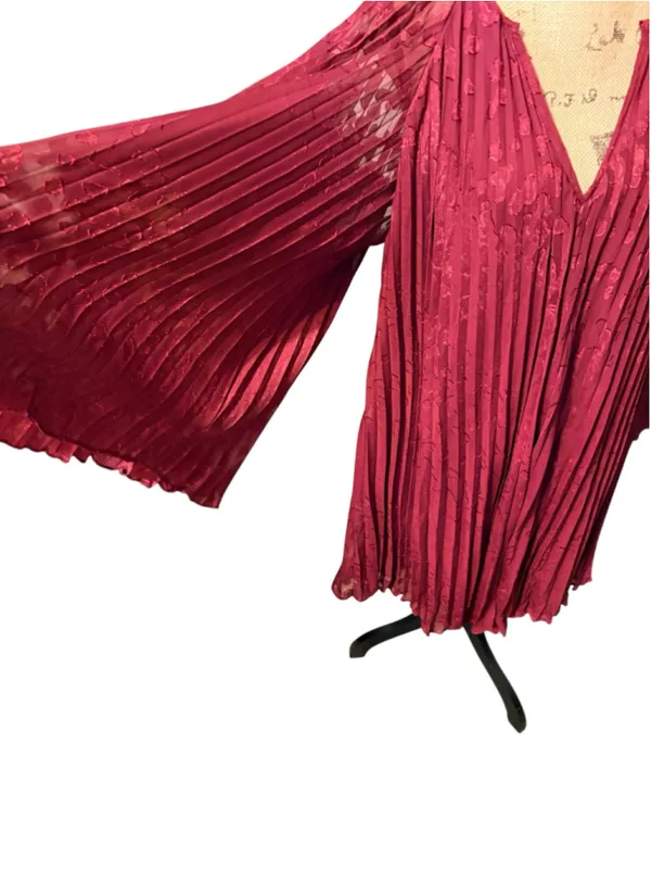 Anthropologie Toulon Pleated Mini Dress Burgundy/Plum Women's Size L (23” PTP) - Image 4