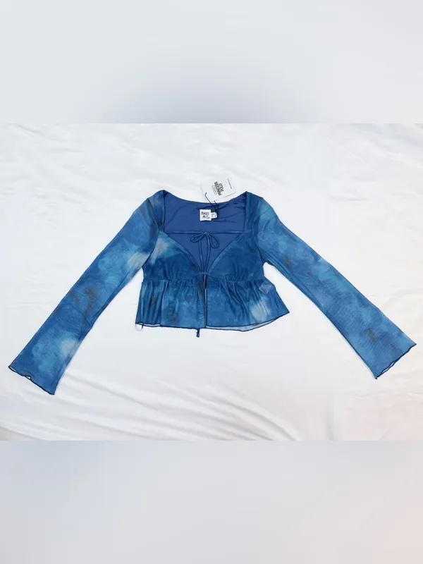 NWT Princess Polly Too Short Sheer Long Sleeve Top - Blue Tie Dye - 4 - Image 5