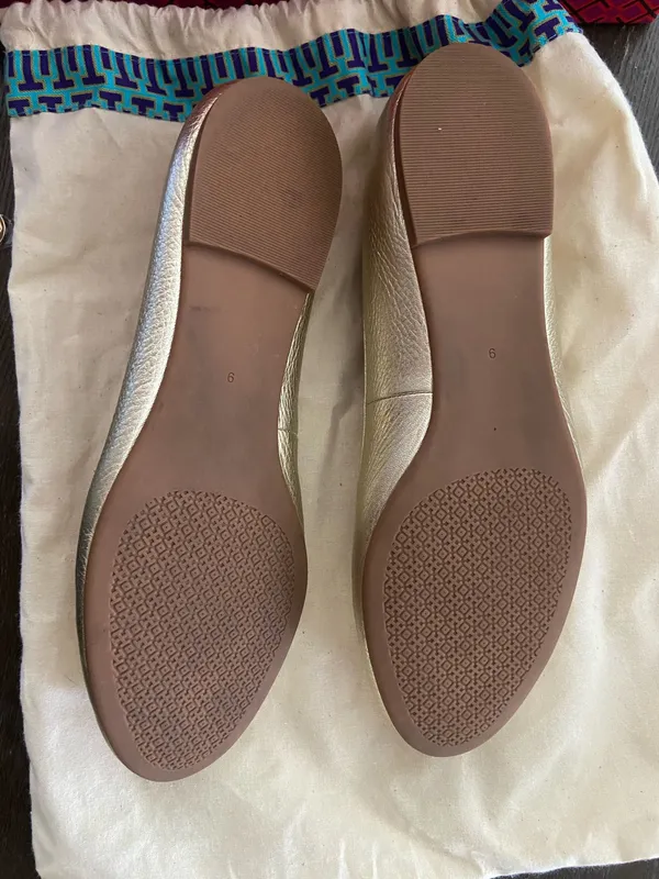 Tory Burch Claire Ballet Flats Spark Gold Metallic Leather Size 9 - Image 6