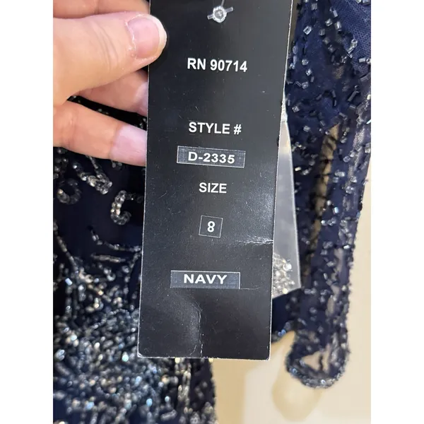 Pisarro Nights Navy Beaded V-neck Cocktail Dress Size 8 $238 MSRP - Image 8