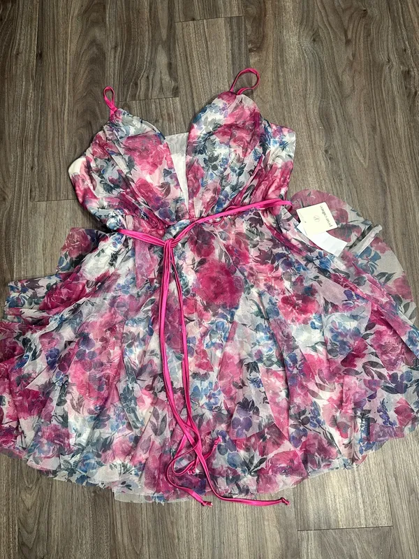 Pink Floral Tie-Waist Mini Dress - Image 13