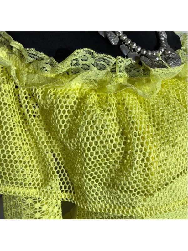Simplee Apparel Retro rare neon mini dress mesh lace off shoulder cosplay pollypocket dollcore S - Image 10