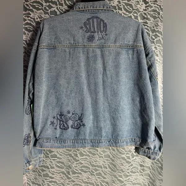 Disney Stitch Denim Jean Trucker Jacket Embroidered and Drawings Urban - Image 7