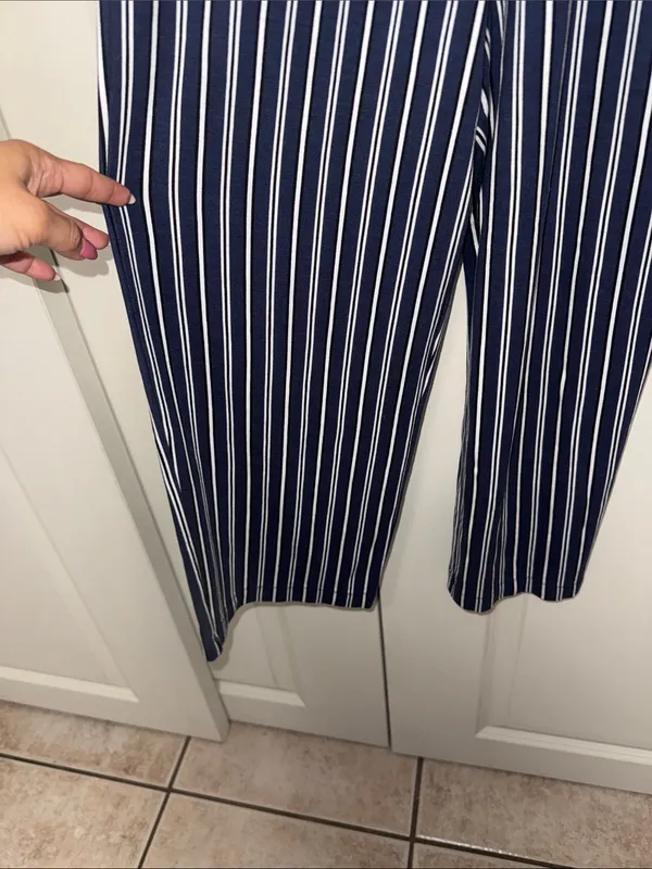 Hollister Navy & White Vertical-Striped Knot Waist Jumpsuit - Image 6