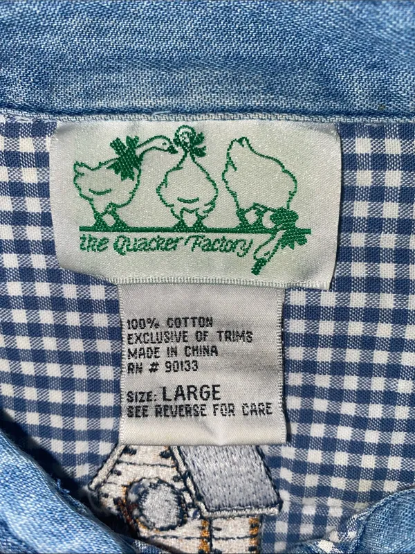Quaker Factory Blue Gingham Button-Up Shirt with Embroidered Birdhouses - Image 2