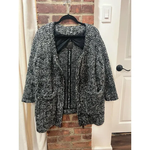 Joie Bouclé Wool Blend Long Cardigan Coat Gray White Size Small - Image 4