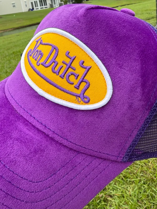 Von Dutch unisex Purple and Yellow Mesh Trucker Hat - Image 2
