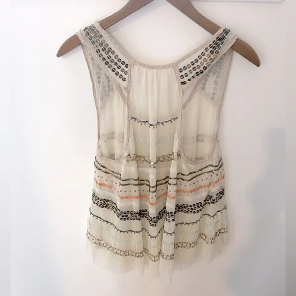 Free People Mercury Sheer Beaded Blouse Tank Top S Tiered Boho Fairy Festival - Image 11