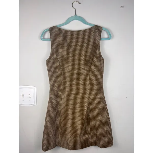 CIDER S Brown Tweed Floral Applique Sleeveless Mini Dress Cottagecore Academia - Image 6