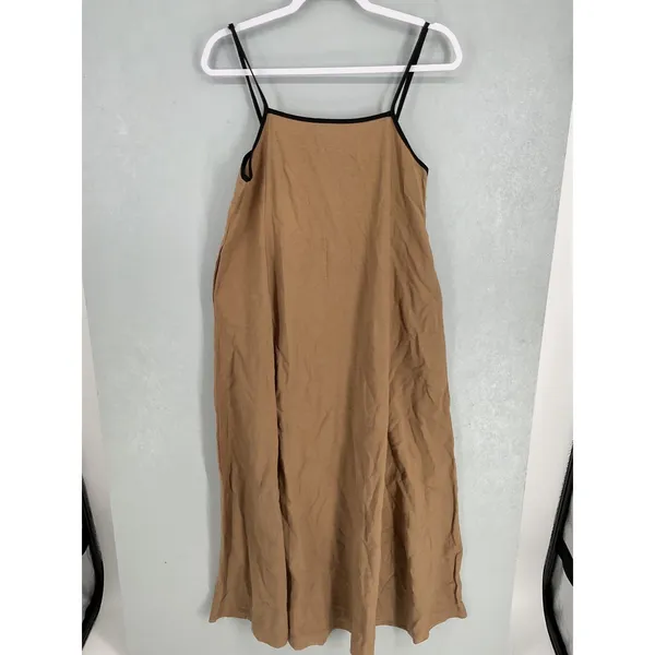 Shy Velvet Womens Dress Brown 100% Linen Contrast Trim Maxi Size Extra Small - Image 2