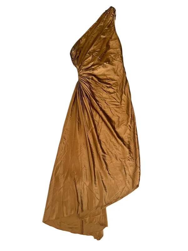 Dress Forum Novelle One Shoulder Pleated Assymetrical Pleated Maxi Dress Sz M - Image 13