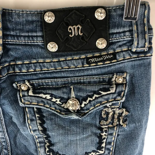 Miss Me Womens Jeans JE5014B40X Boot Cut Embellished Embroidered Flap Pockets 29 - Image 5