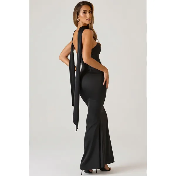 Oh Polly‎ Mandi Scarf Detail Strapless Satin Maxi Gown Black NWT Size US 4 - Image 7