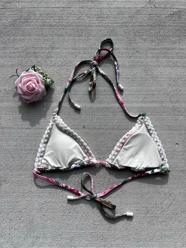 Zimmermann Floral Crochet Halter Multicolor Woman’s Bikini Top Size 0 - Image 4