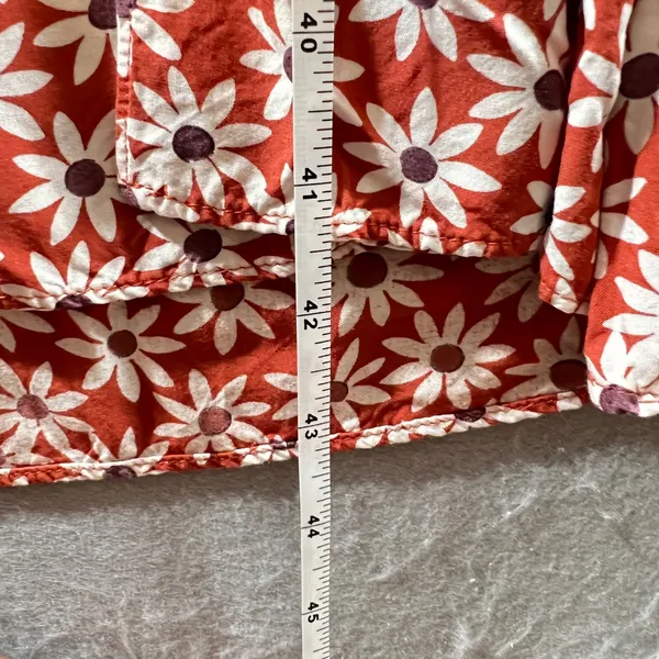 1145 | Madewell Floral Daisy Faux Wrap Viscose Midi Dress‎ Rust Orange Women XXS - Image 4