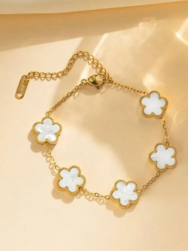 Elegant Gold (S1) and white Clover Stainless Steel gold plated 18K - Image 2