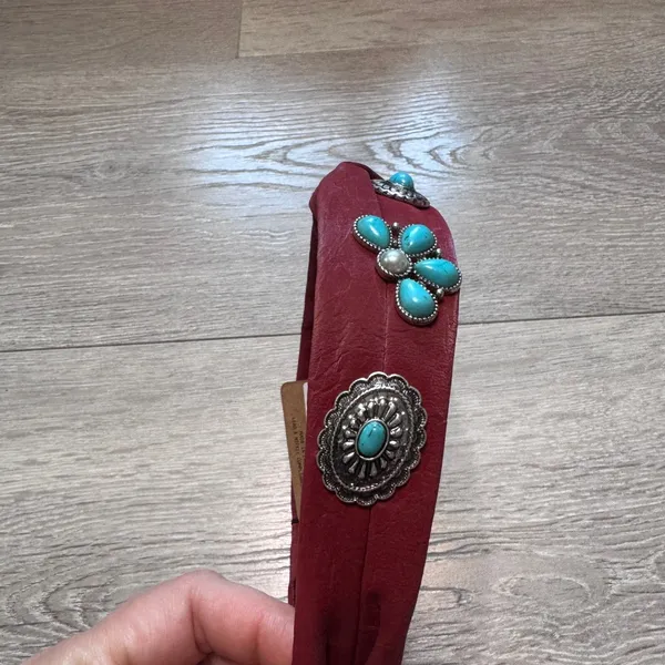 Story by Davinci Red Turquoise Concho Headband Top Knot Western Boho BG104 NWT - Image 6
