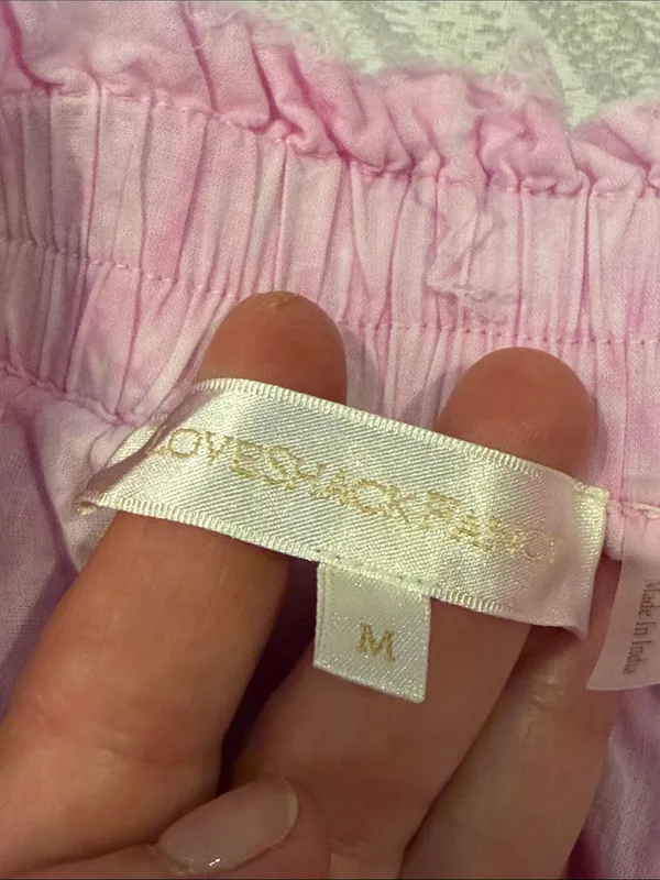 LoveShackFancy Pink White Tie Dye Lace Tiered Mini Skirt Size Medium - Image 4