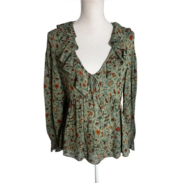 Reformation Wyn Floral Ruffled Top in green 4 - Image 4