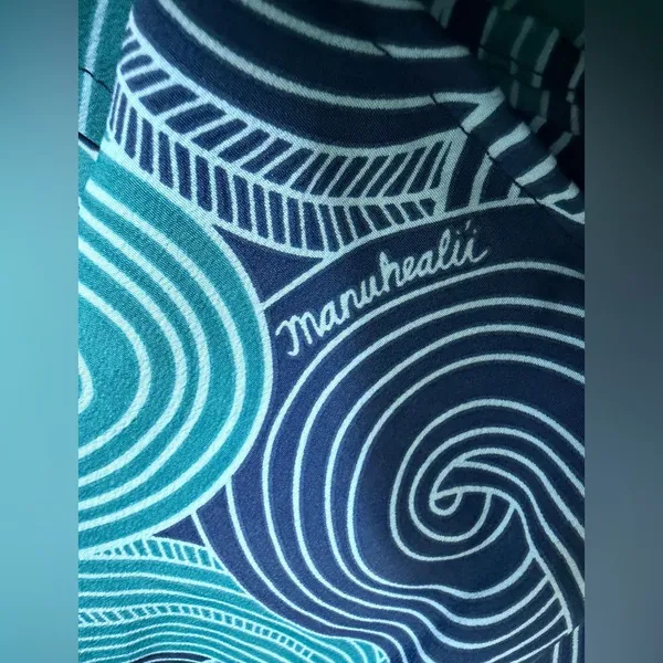 Manuhealii Manuheali’i Teal Blue Swirly‎ Hawaiian Romper Luau Graduation Retro - Image 3