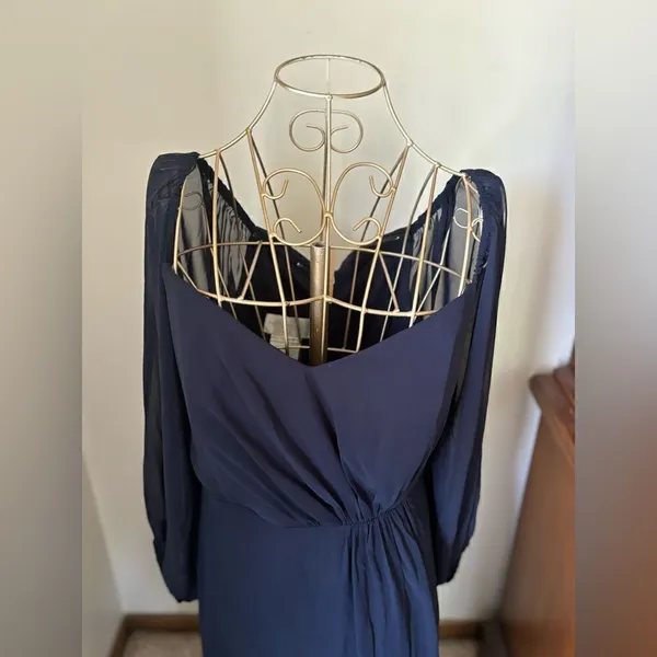 Dessy Collection Vivian Diamond Navy Maxi Dress Off Shoulder Puff Sleeve 14 - Image 13
