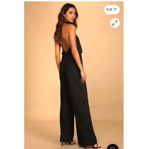Lulus Black Moment for Life Halter Jumpsuit Wide Leg Size XS Minimalist Cocktail - Image 4