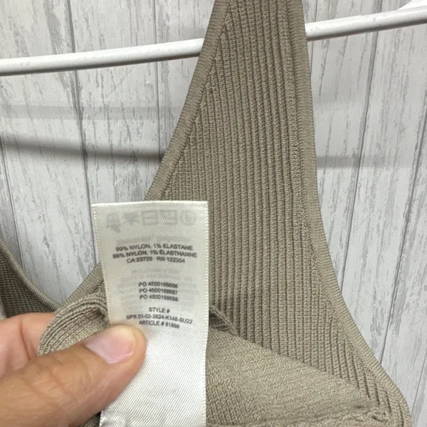 Womens Size L Babaton Beige Knit Ribbed V Neck Cropped Tank Wide Strap - Image 4