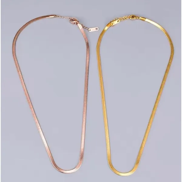 3mm Gold Herringbone Necklace | Gold Plated Sterling Silver‎ - Image 7