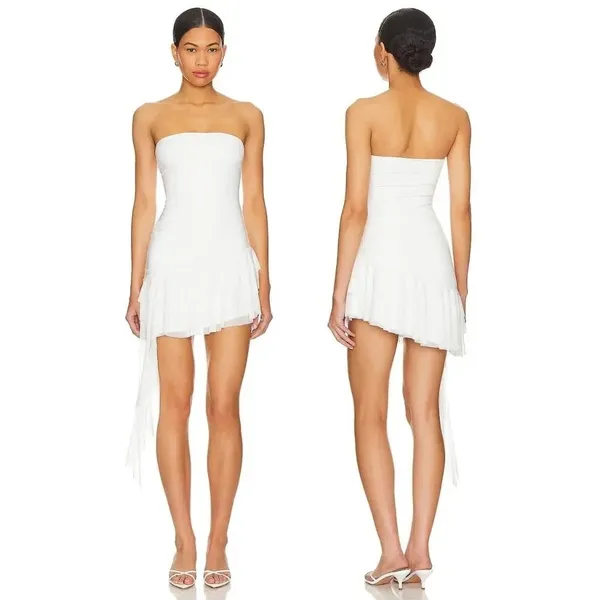 MAJORELLE Clara Ruffle Hem Strapless Mini Dress in White Bridal Medium NWT - Image 2
