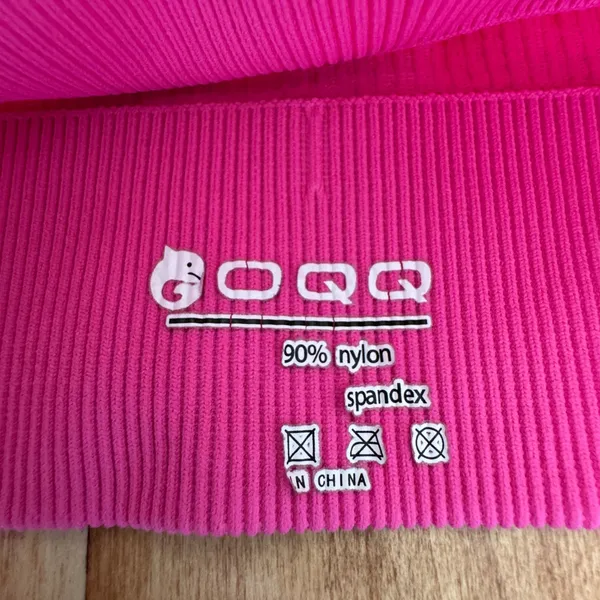 OQQ Hot Pink Seamless Ribbed Long Sleeve Crop Top Square Neck Thumbholes S‎ - Image 3