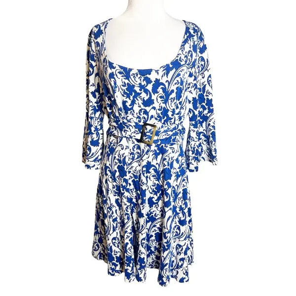 Anthropologie Maeve Leonie Dress by Maeve Bell Sleeve Size L blue white floral‎ - Image 9