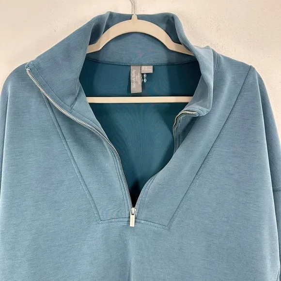 Sweaty‎ Betty Quarter Zip Sweatshirt Athleisure Comfort Travel Comfort Teal Blue - Image 3