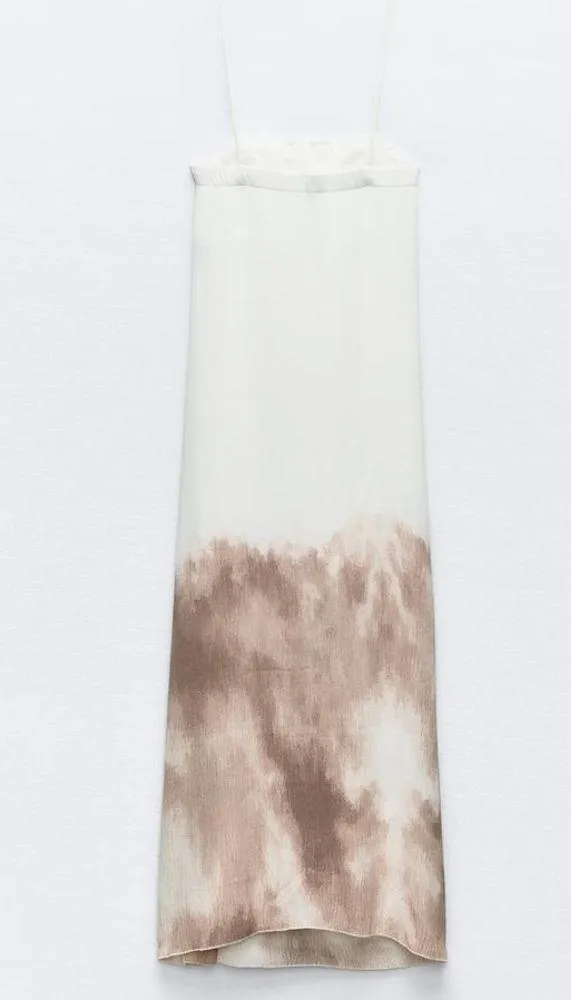 Zara NWT white beige brown ombré tie dye detail spaghetti strap midi maxi dress - Image 15