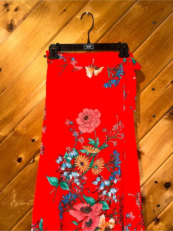 Lulus Bloom With a View Red Floral Print Wrap Tie Maxi Skirt - Image 5