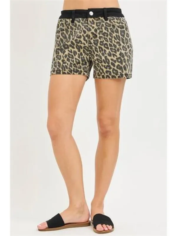 RISEN‎ High Rise Leopard Shorts with Contrast Waistband - Image 3