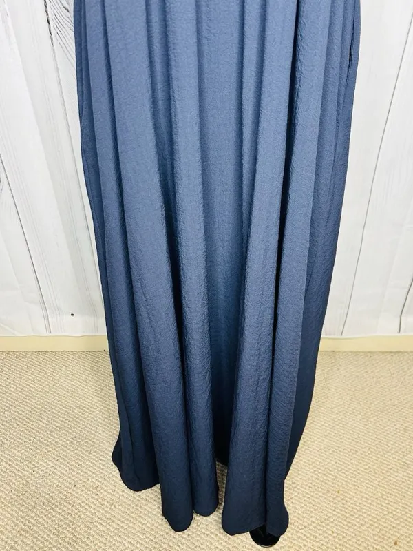 Davi & Dani Maxi Dress Sz L Navy Open Back Ladder Strap Smocked Front Sleeveless - Image 3