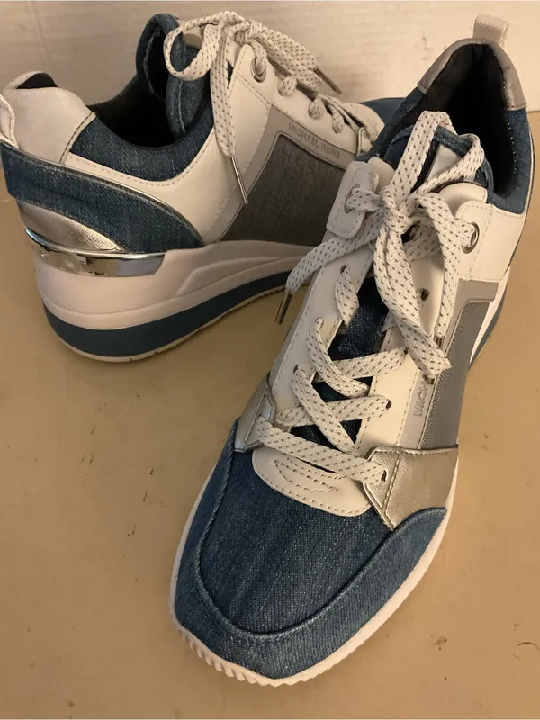 Michael Kors women denim and White leather platform Georgie trainer sneakers 7 - Image 3