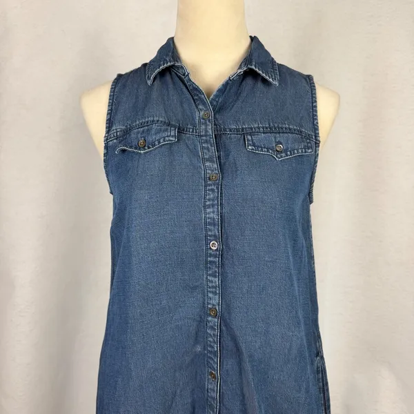 J.McLaughlin Denim Shirt Dress Womens Small Sleeveless Lyocell Linen Blend Blue‎ - Image 2