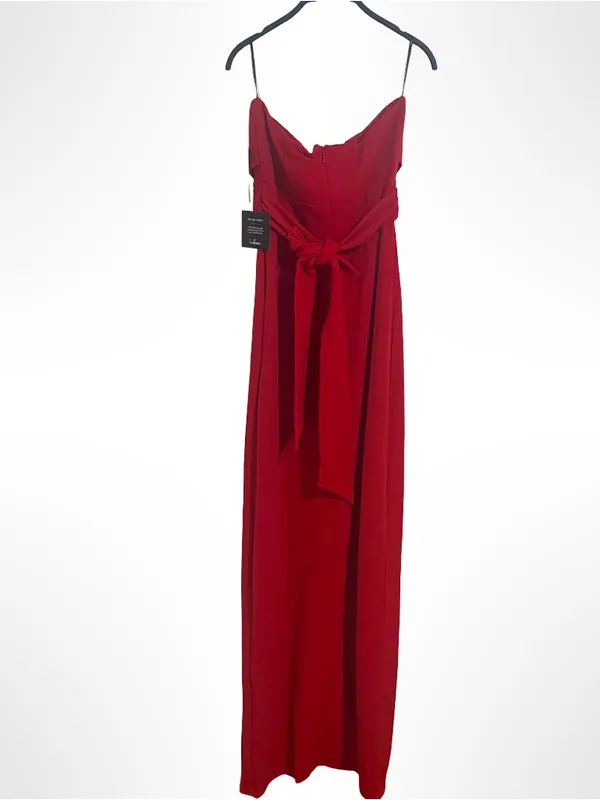 Lulu's Strapless Red Gown with Front Slit - Image 4
