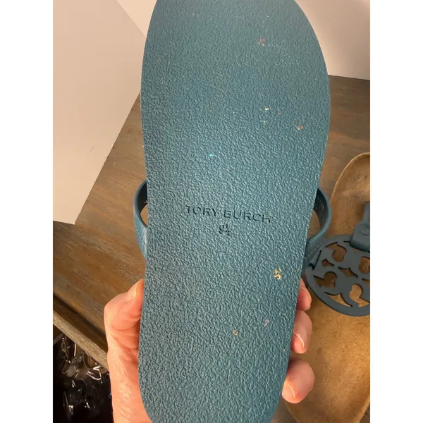 Tory Burch Miller Cloud Teal Blue Logo Thong Sandals Women's Size 9.5 - Image 4