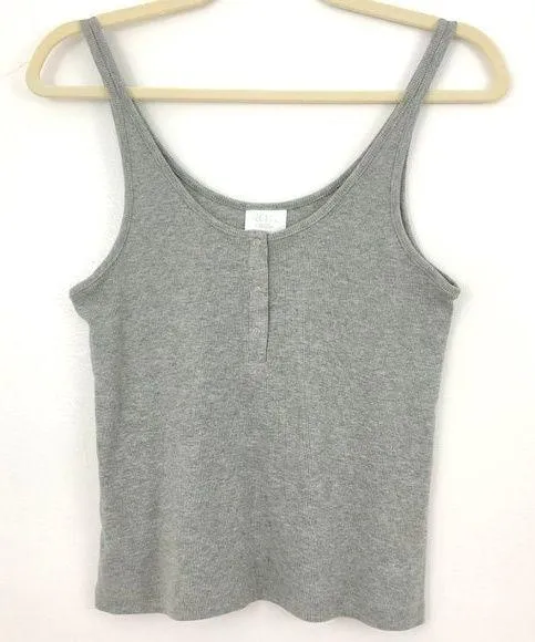 Abound New Cropped Henley Tank Top Scoop Neck Ribbed Heather Grey - Image 3
