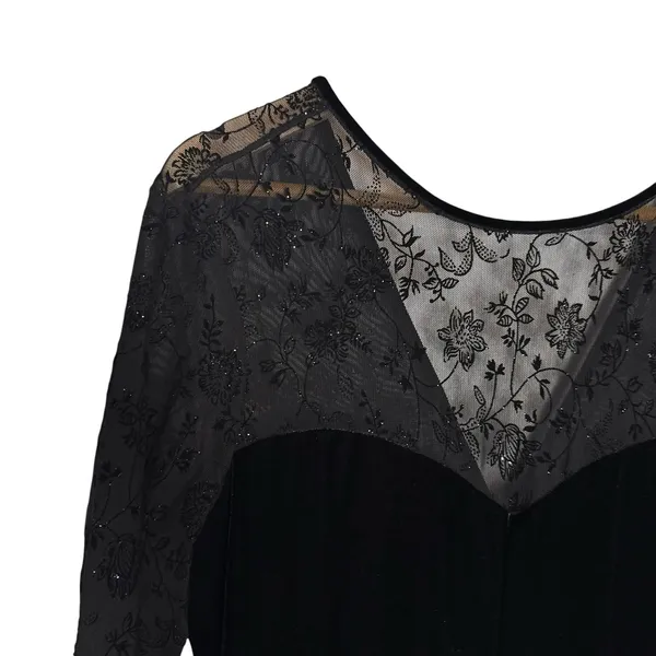 Vintage 1990s Robbie Bee Black Beaded Mesh Velvet Gothic Vampy Cocktail Dress 12 - Image 5