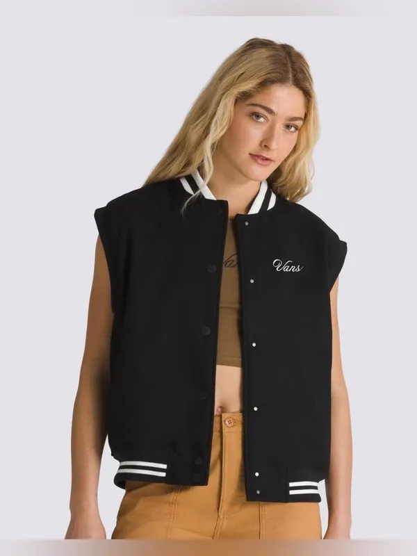 NEW Vans Piper Stadium Vest Black Wool Blend Varsity Bomber‎ Preppy Streetwear - Image 2