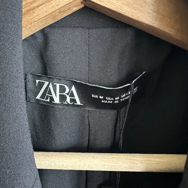 NWT Zara Blazer Black Sz M Military Double Breast Fitted Logo Embroidery - Image 3