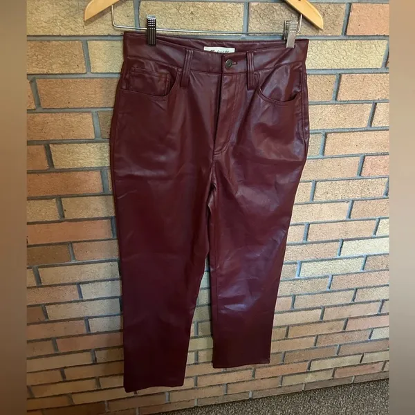 Madewell Perfect Vintage Straight Leg Jean Faux Leather Dark Red Size 26 - Image 2