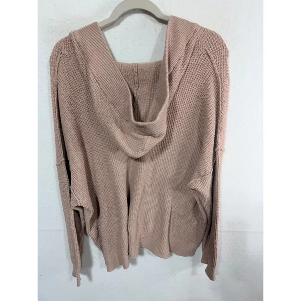 Aerie Sweater Waffle Knit V-Neck Hooded Women's L Blush Oversized Cozy Sweater - Image 4